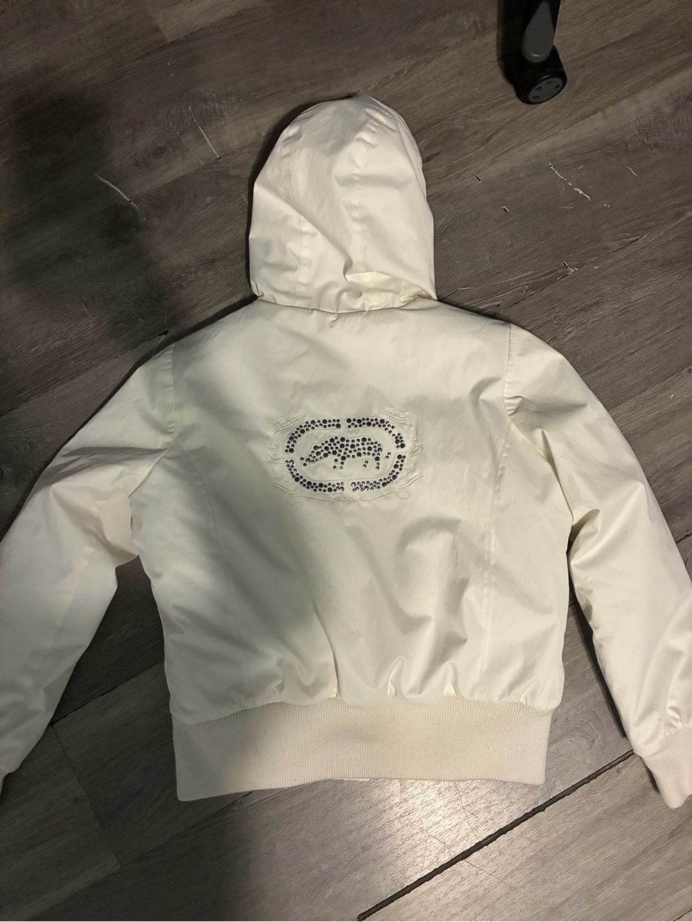 White Puffer Jacket with Designs
